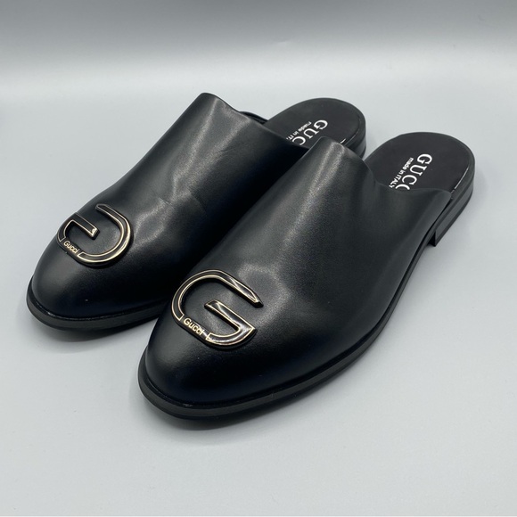 Gucci Black Leather Slip-Ons with Gold Detail - Picture 4 of 7